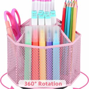 Organisateur de bureau rotatif 360 degres avec compartiments pour stylos et fournitures